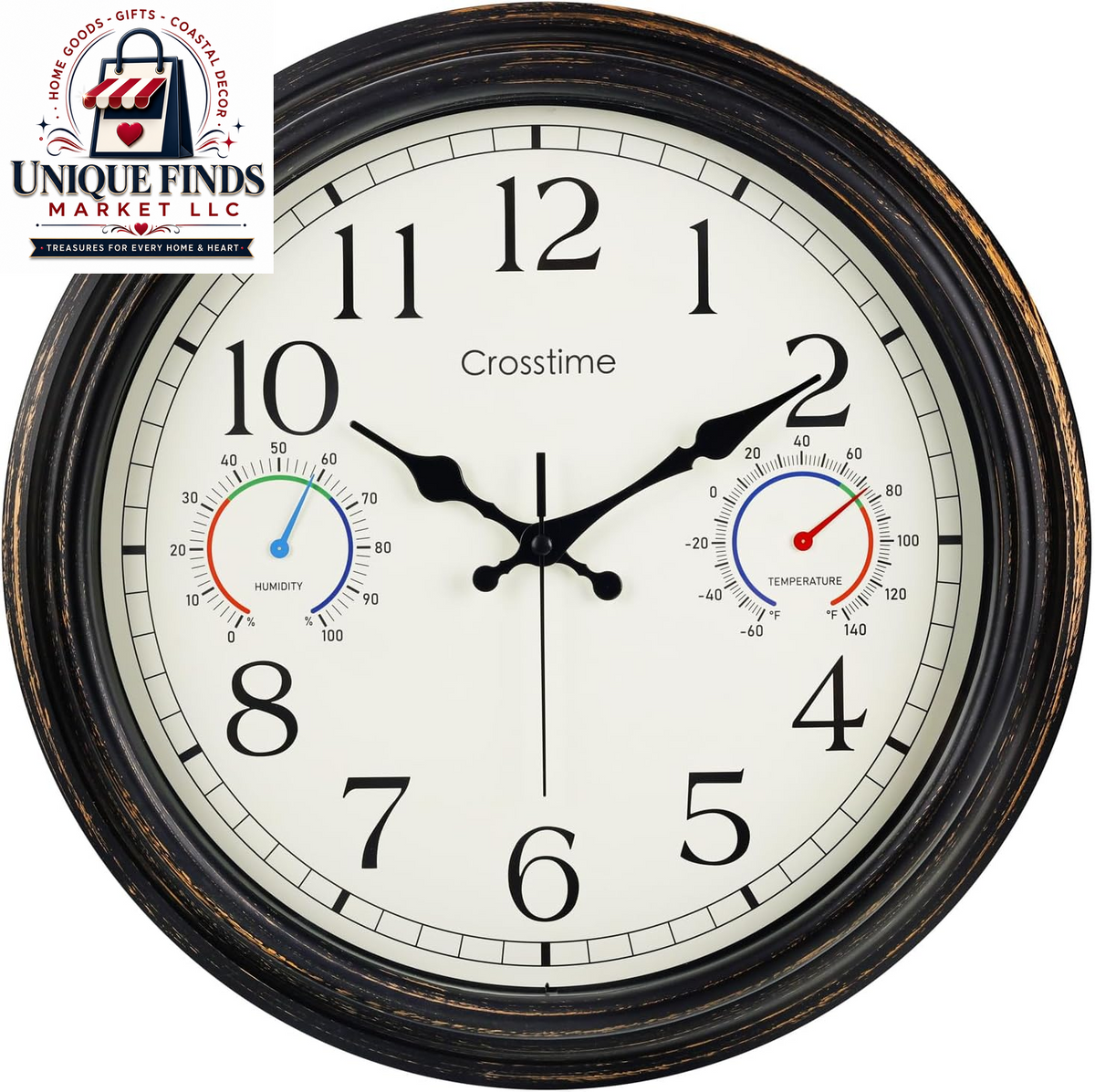Crosstime 12-Inch Indoor/Outdoor Retro Wall Clock - Battery Operated and Silent, Blue
