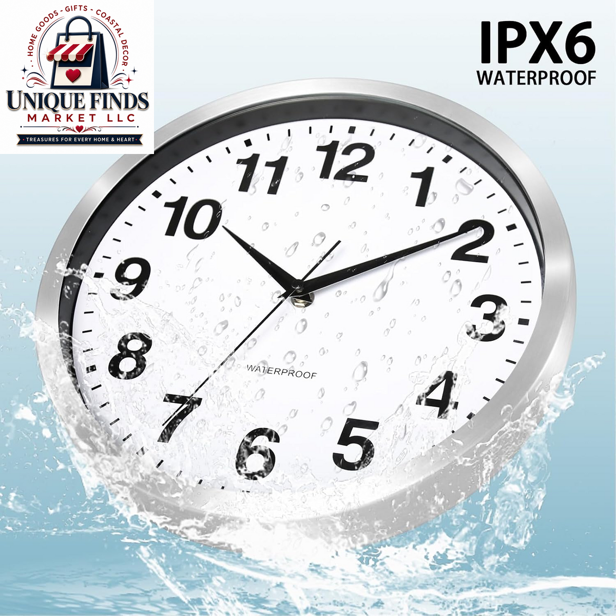 Caysie 12-Inch Waterproof Sealed Indoor/Outdoor Clock in Silver