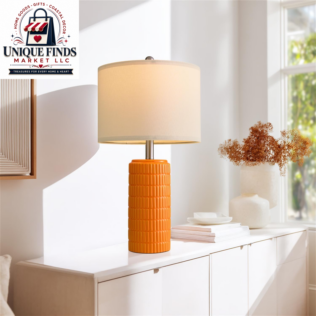 Pokat Set of 2 Modern 23" Orange Ceramic Table Lamps for Living Room and Bedroom Decor