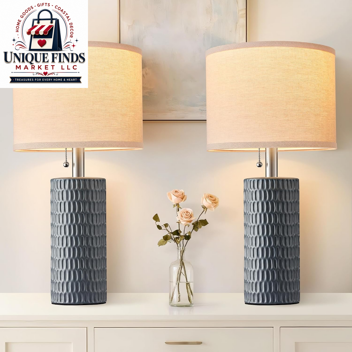 Reaketon 20” Modern Table Lamps Set of 2, Lamps for Bedroom, Blue