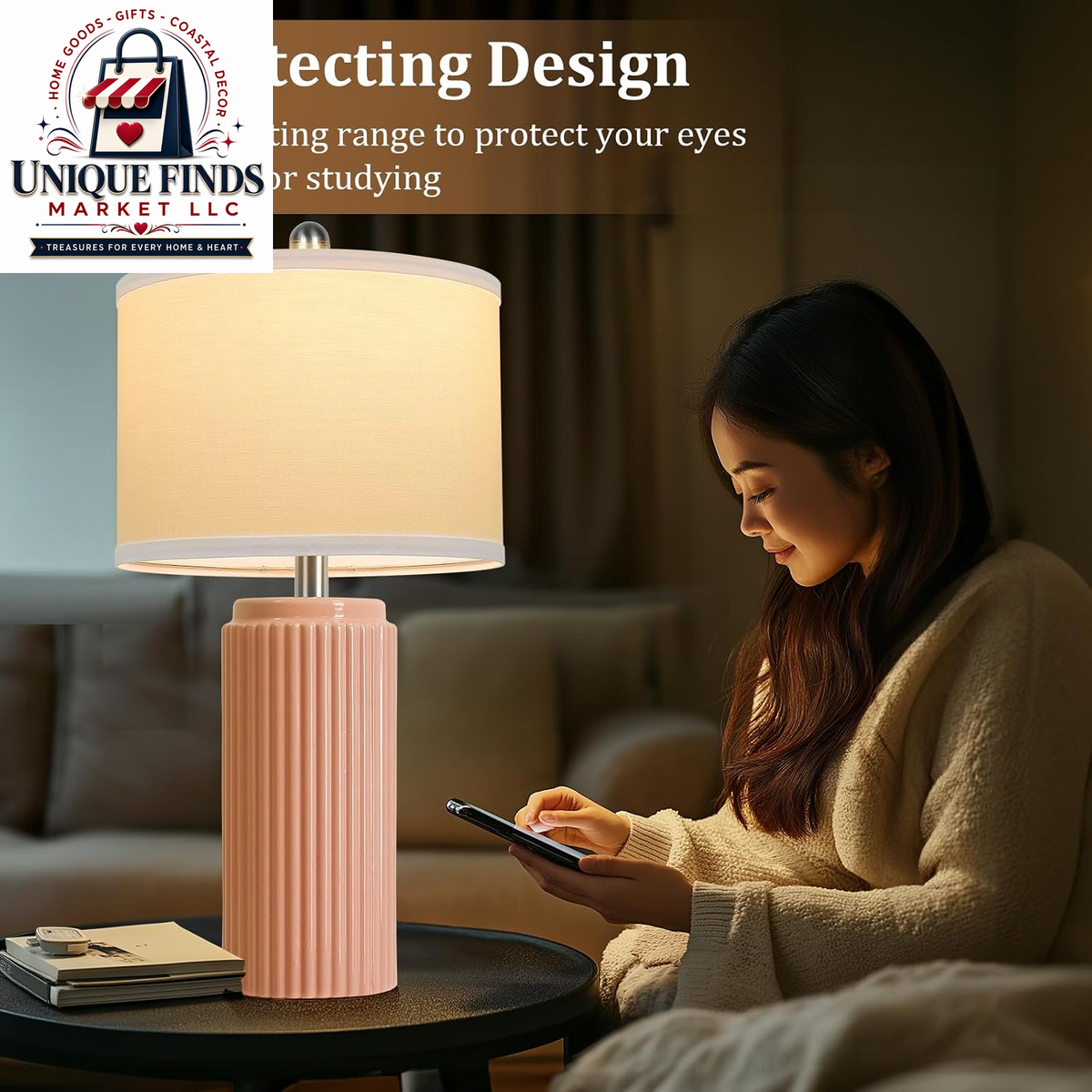 Set of 2 Modern 23.5’’ Orange Ceramic Table Lamps with White Shades for Bedroom and Living Room, Retro Farmhouse Design for Home Office and Dorm End Tables