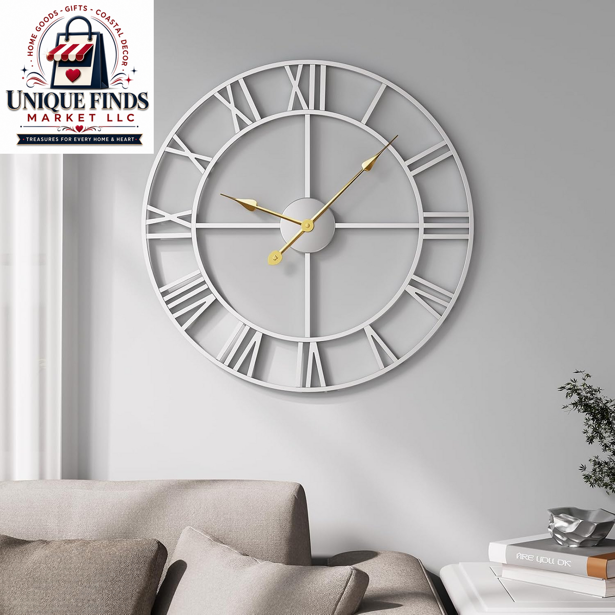 Cuspin 24-Inch Gold Metal Wall Clock for Elegant Living Room Decor