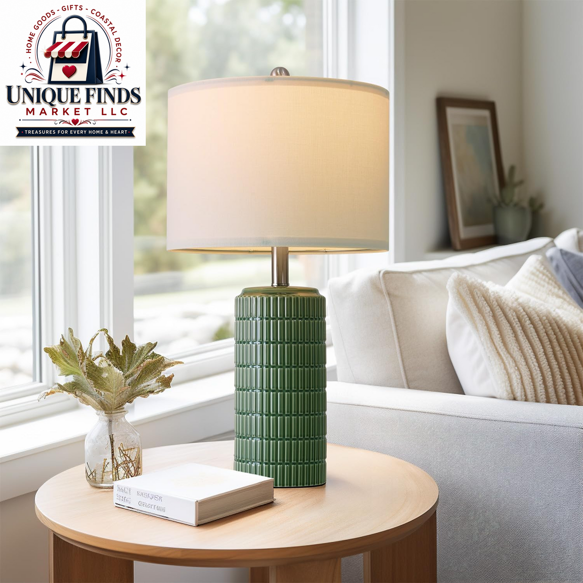 Pokat Set of 2 Modern 24" Ceramic Table Lamps in Green for Bedroom and Living Room Decor