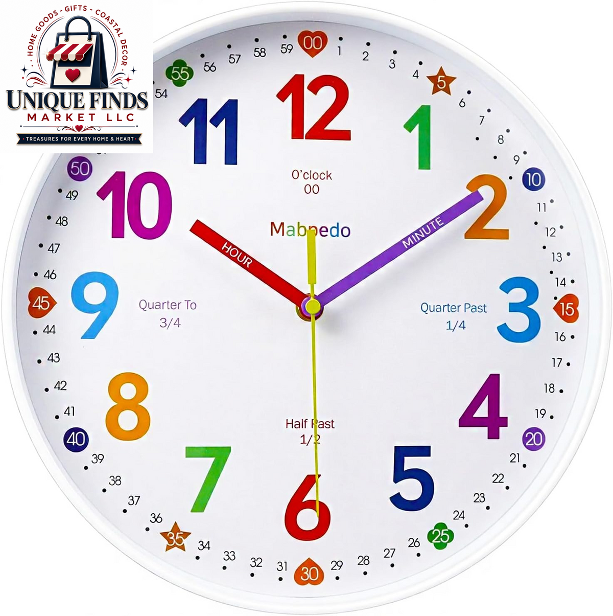 10-Inch Silent Analog Classroom Clock for Kids - Battery Operated Wall Clock for Educational and Home Decor Use, White