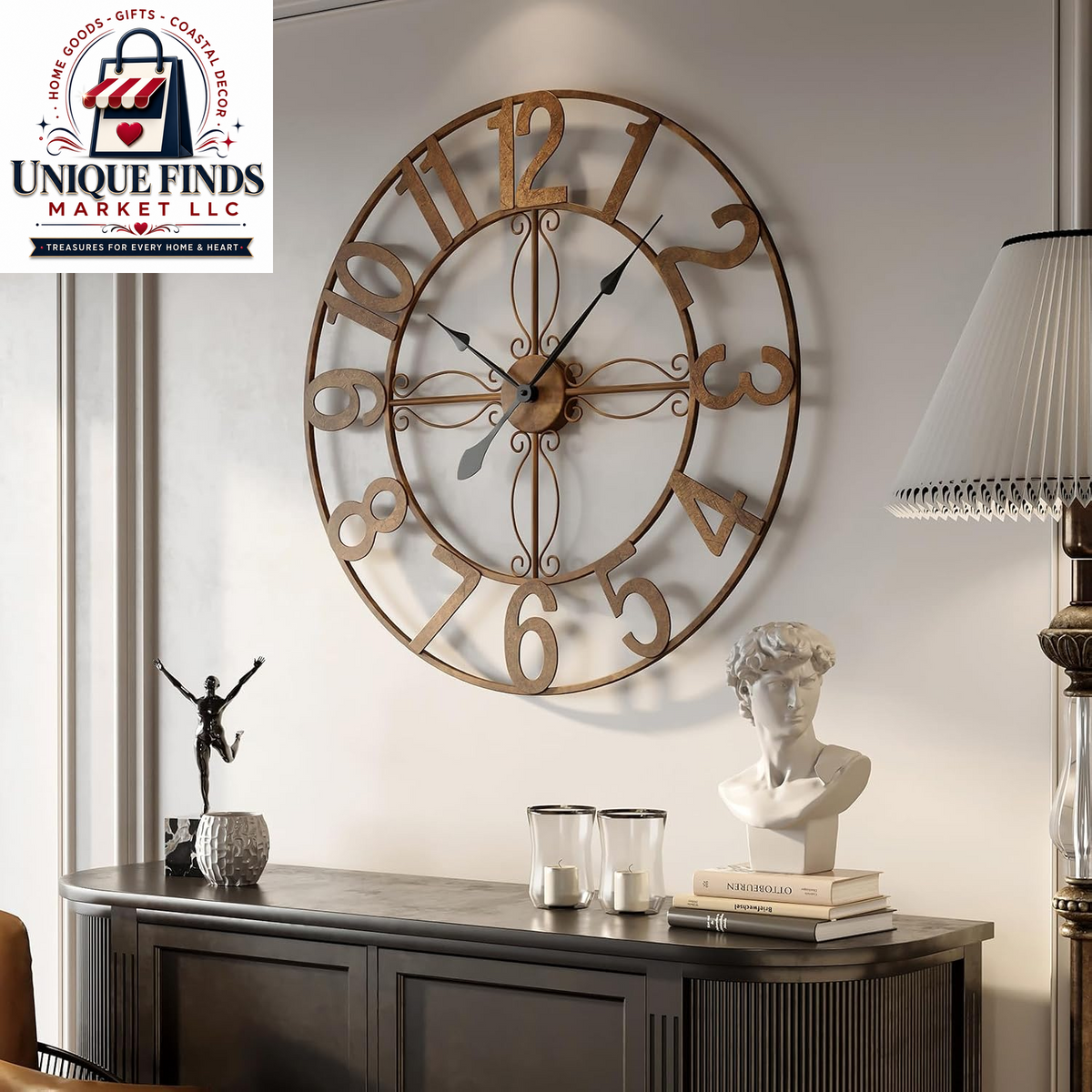 Cuspin 24-Inch Gold Metal Wall Clock for Elegant Living Room Decor