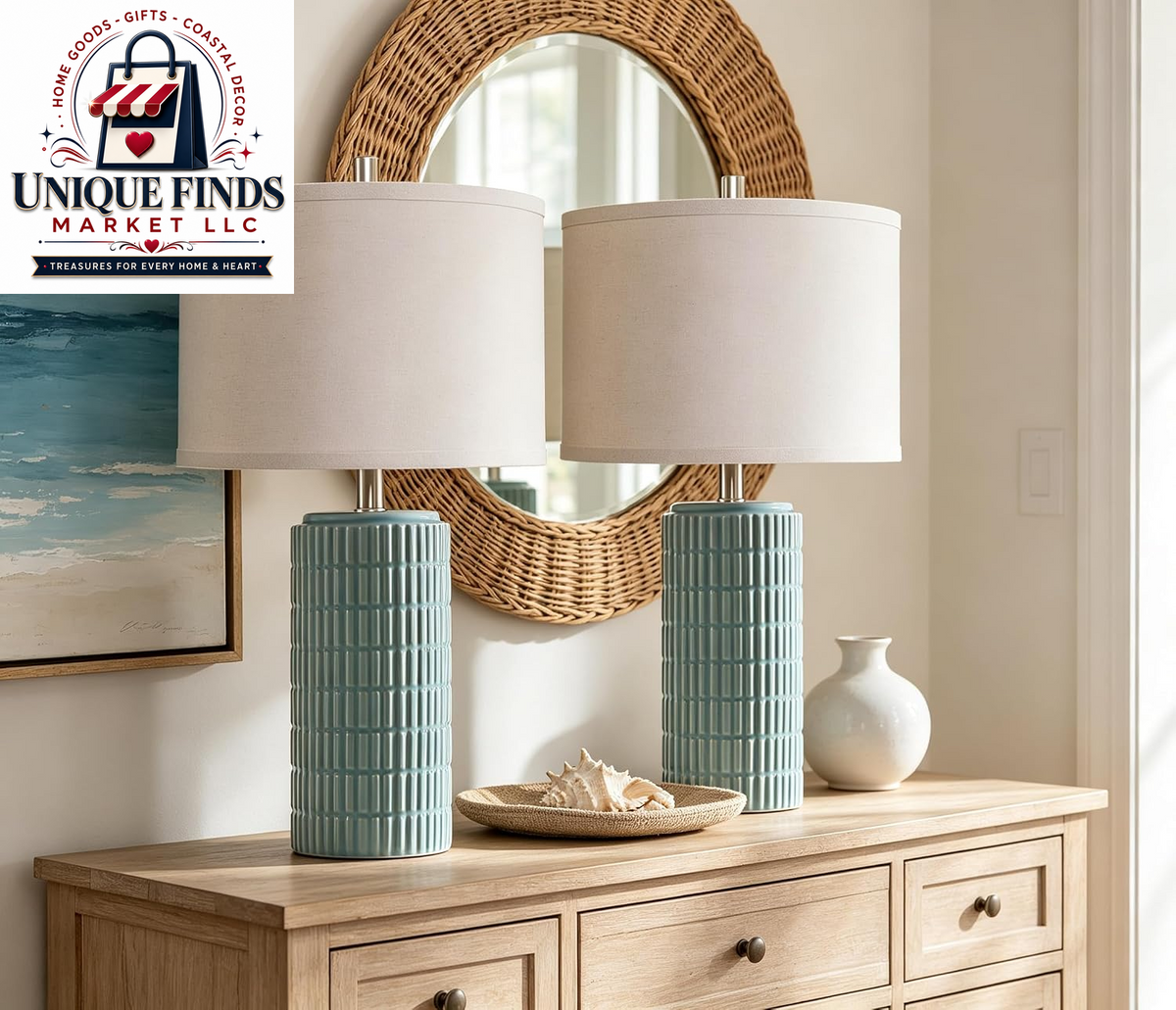 AIEAMPDO 23-Inch Set of 2 Farmhouse Ceramic Table Lamps for Living Room Decor