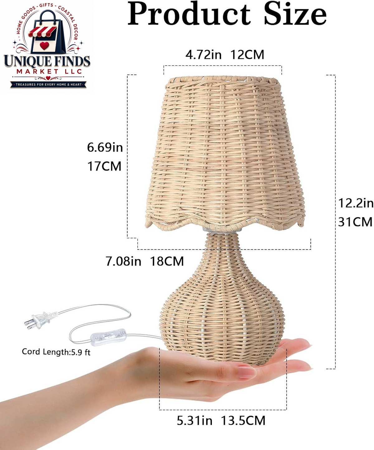 Ziqqeelam Rattan Small Bedside Table Lamp - Boho Mini Table Lamp for Nightstands, Ideal for Farmhouse Decor and Compact Spaces in Bedrooms, Kitchens, and Dorms