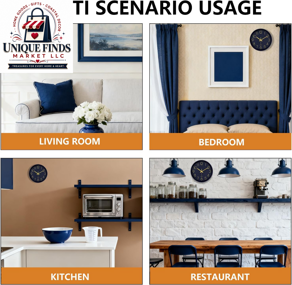 Contemporary 12-Inch Silent Wall Clock with Large Numerals, Battery Operated Non-Ticking Quartz Timepiece Featuring Tempered Glass for Living Room, Bedroom, Office, and Kitchen in Navy Blue
