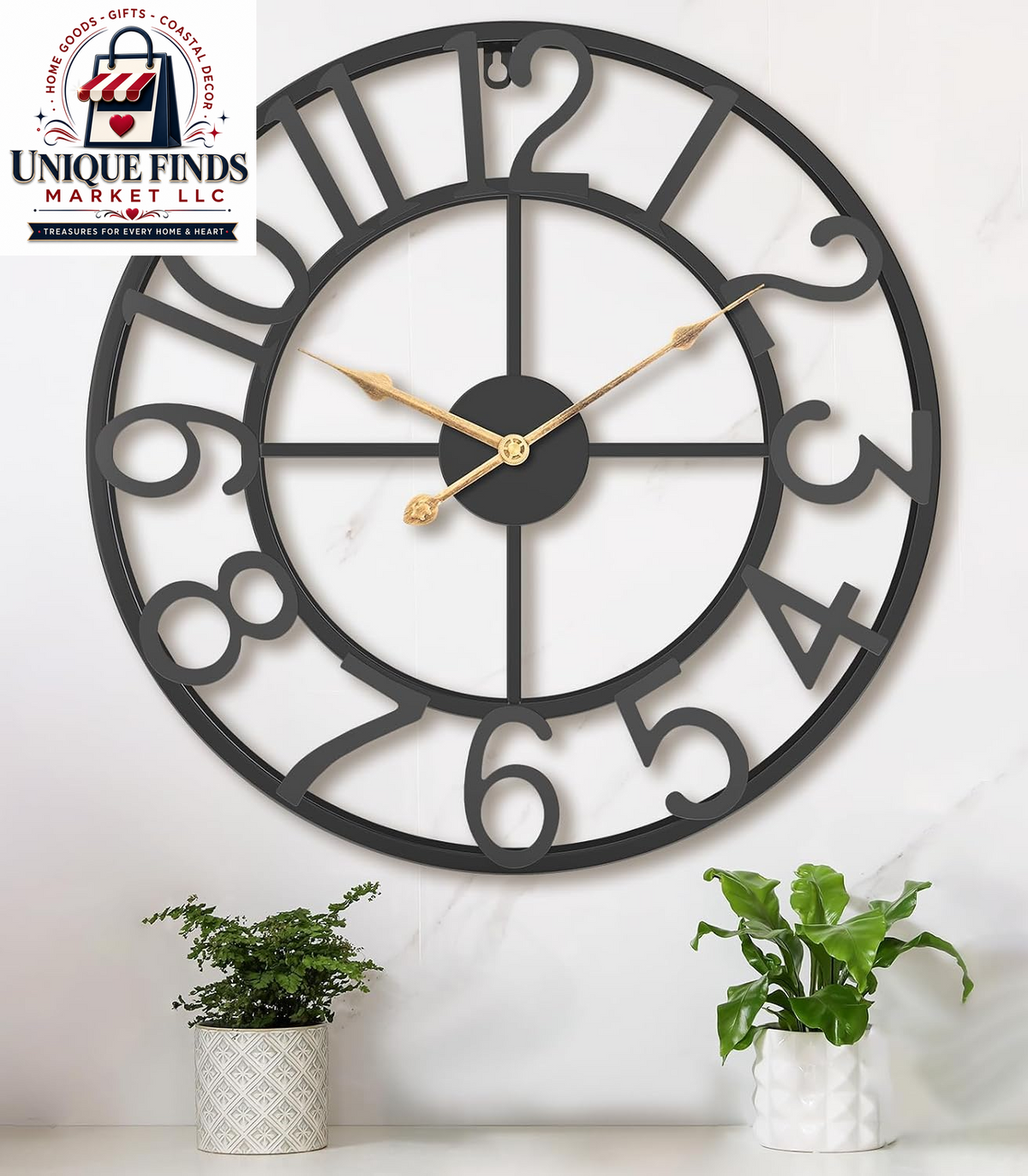 Pytha Sight 30-Inch Black Large Roman Numeral Wall Clock for Living Room Décor
