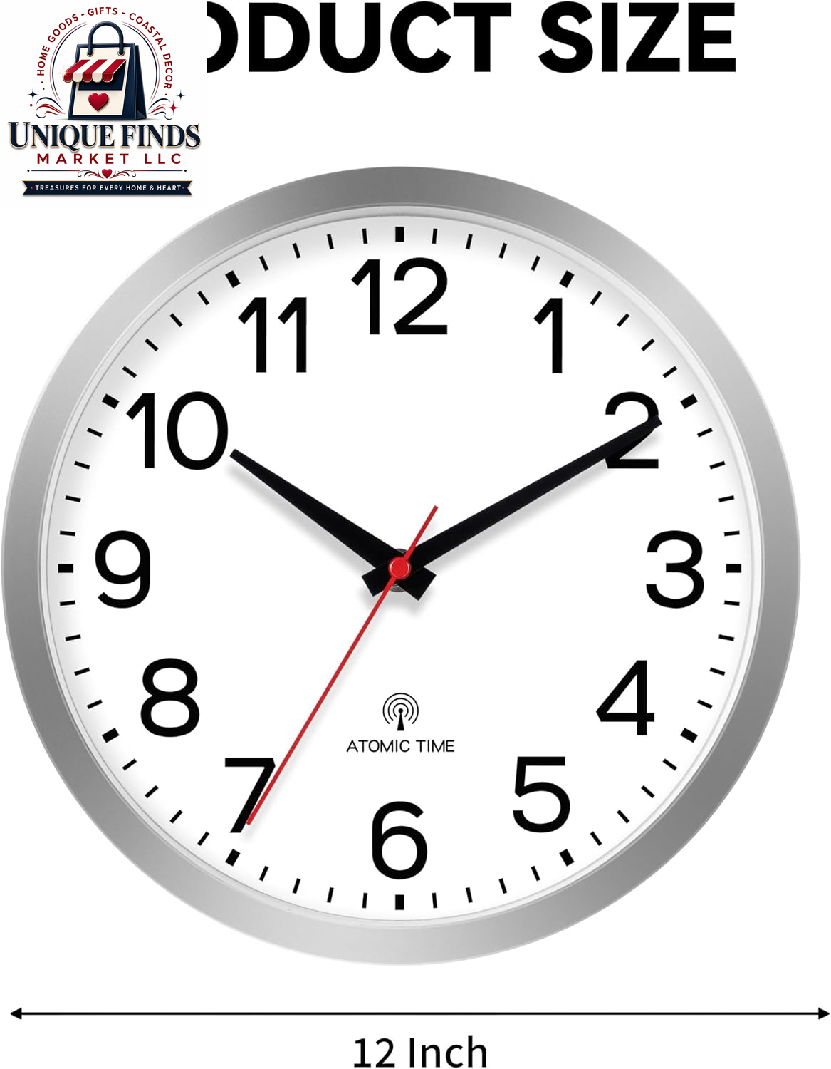 AKCISOT 12-Inch Silent Battery-Operated Analog Wall Clock in Silver