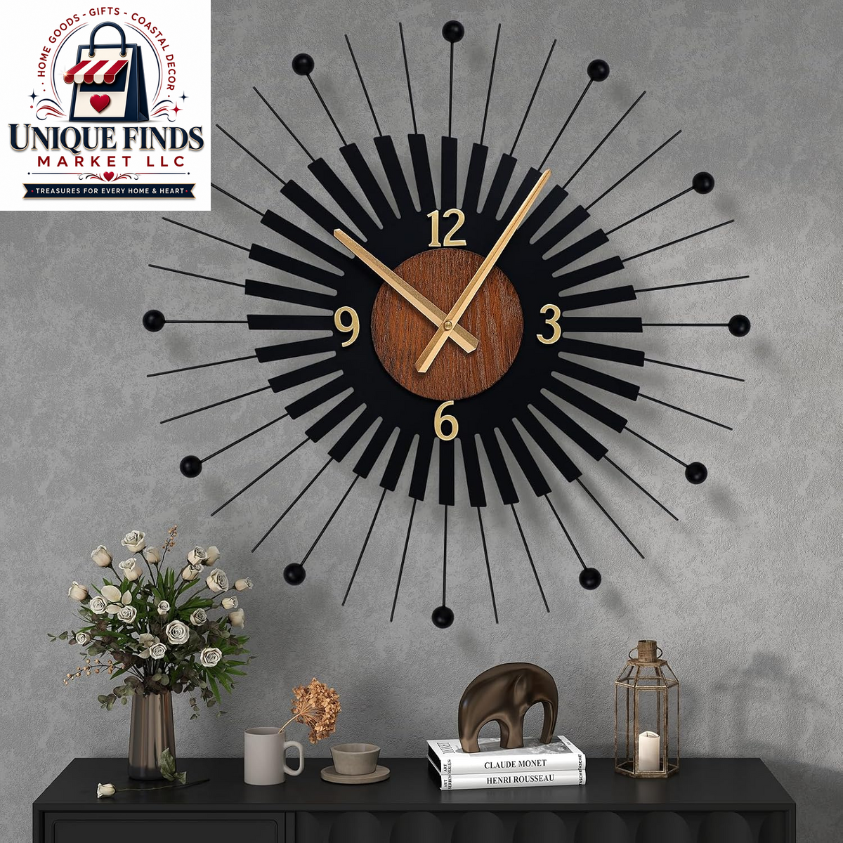 20-Inch Round Wooden Wall Clock - Silent Non-Ticking, Battery Operated