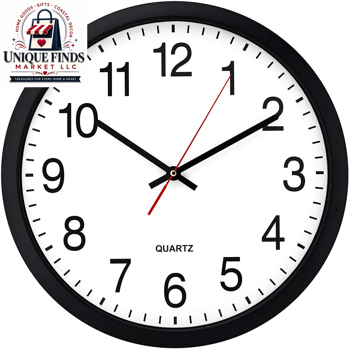 Bernhard Products 12-Inch Black Silent Wall Clock - Non-Ticking Quartz, Battery Operated, Easy to Read for Home, Office, Kitchen, Classroom, and School Use