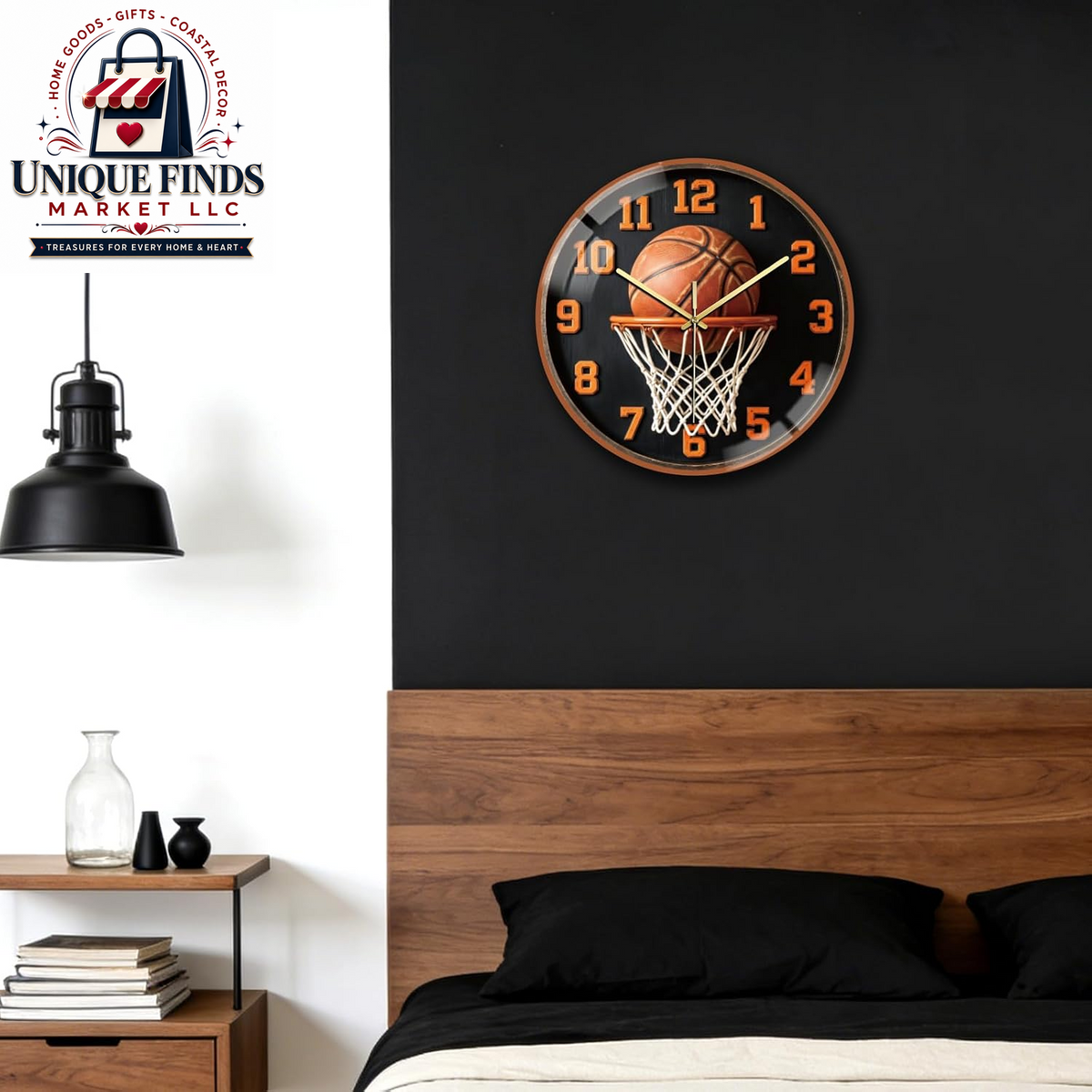 Peacoblue 12-Inch Battery-Operated Basketball Wall Clock