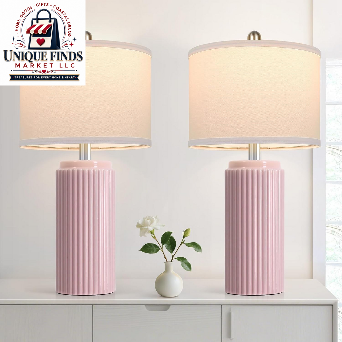 Set of 2 Modern 23.5’’ Orange Ceramic Table Lamps with White Shades for Bedroom and Living Room, Retro Farmhouse Design for Home Office and Dorm End Tables