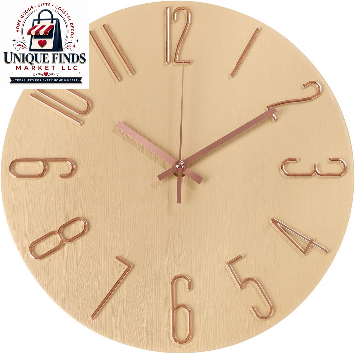 12-Inch Silent Non-Ticking Quartz Wall Clock with Imitation Wood Finish and 3D Figures - Modern Round Decor for Home, Hotel, Office, and School