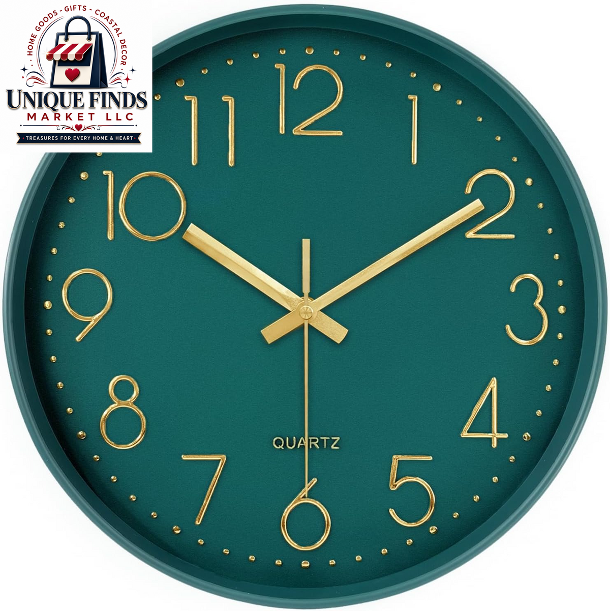 Contemporary 12-Inch Silent Wall Clock with Large Numerals, Battery Operated Non-Ticking Quartz Timepiece Featuring Tempered Glass for Living Room, Bedroom, Office, and Kitchen in Navy Blue