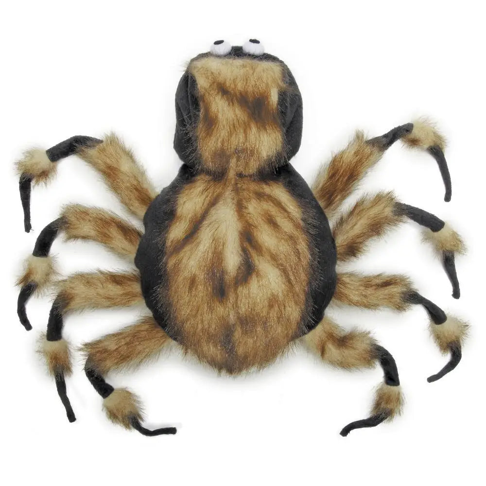 Furry brown and black tarantula dog costume plush toy with googly eyes by zack and zoey