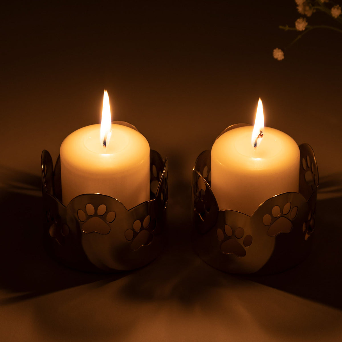 Paw Print Mixed Metal Candle Holder