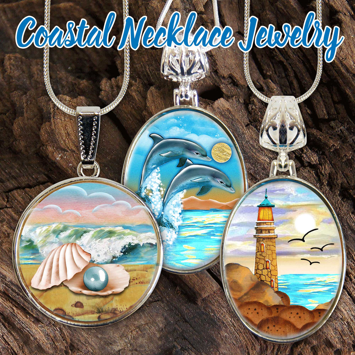 Pelicans Birds at Sea Silver Plated Mother of Pearl Jewelry Pendant Necklace Coastal - 44047