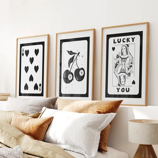 Black and White 8 Ball Cherry Art Set of 3 Prints