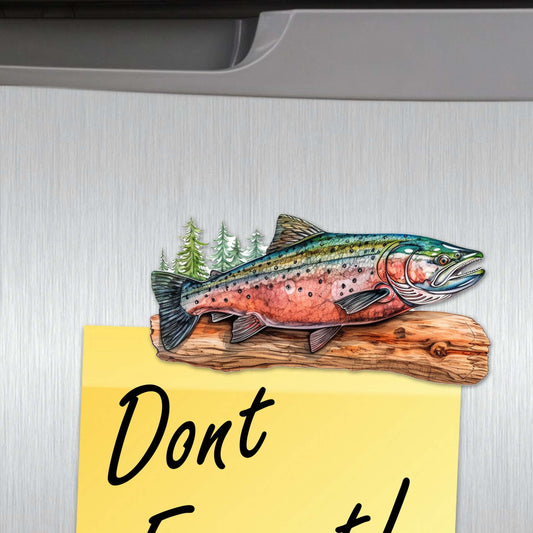 Wild Salmon Tales Decorative Eco Wood Magnets Set of 6 by G. Debrekht - Wildlife Coastal Decor - 8090109G-S6