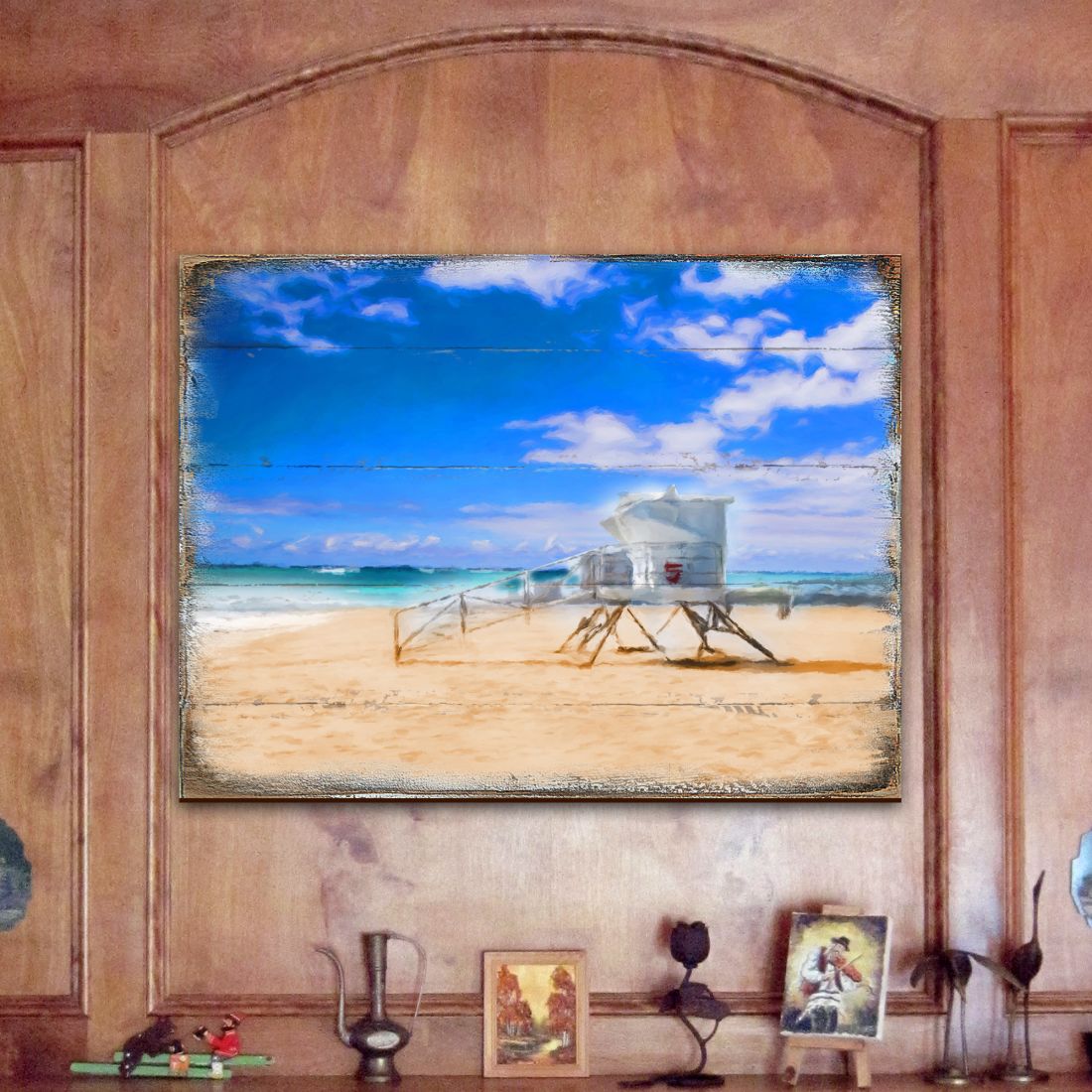 Spady Beach Lifeguard Tower Wooden Coastal Wall Art by Nature Wonders - Coastal Sea-Life Decor - 95262B