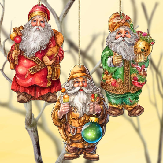 Colorful Santa Decorative Eco Wood Ornaments Set of 3 by G. Debrekht - Christmas Decor - 8091050-2-S3
