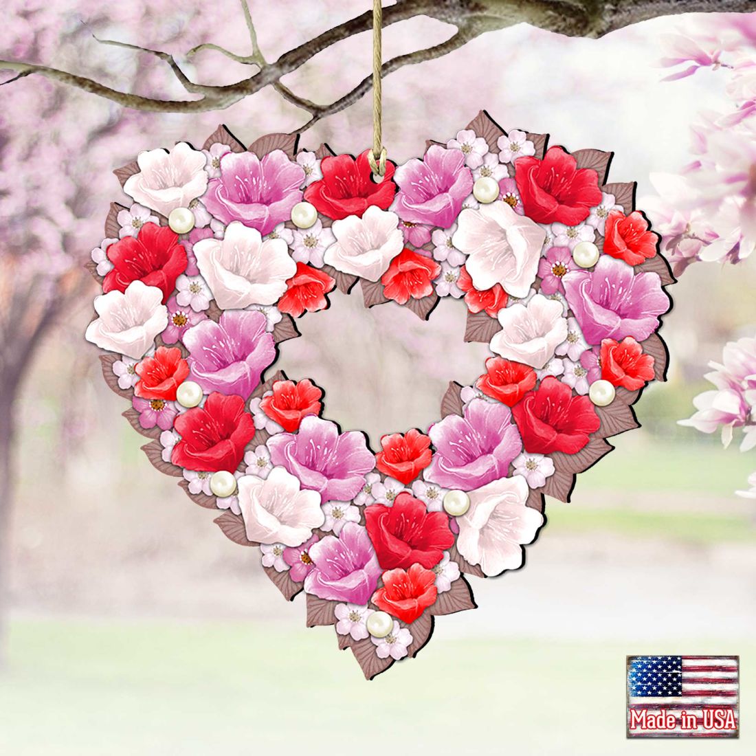Valentine Heart Wreath Wooden Ornaments by G. DeBrekht - Love Family Kids Decor - 8185308
