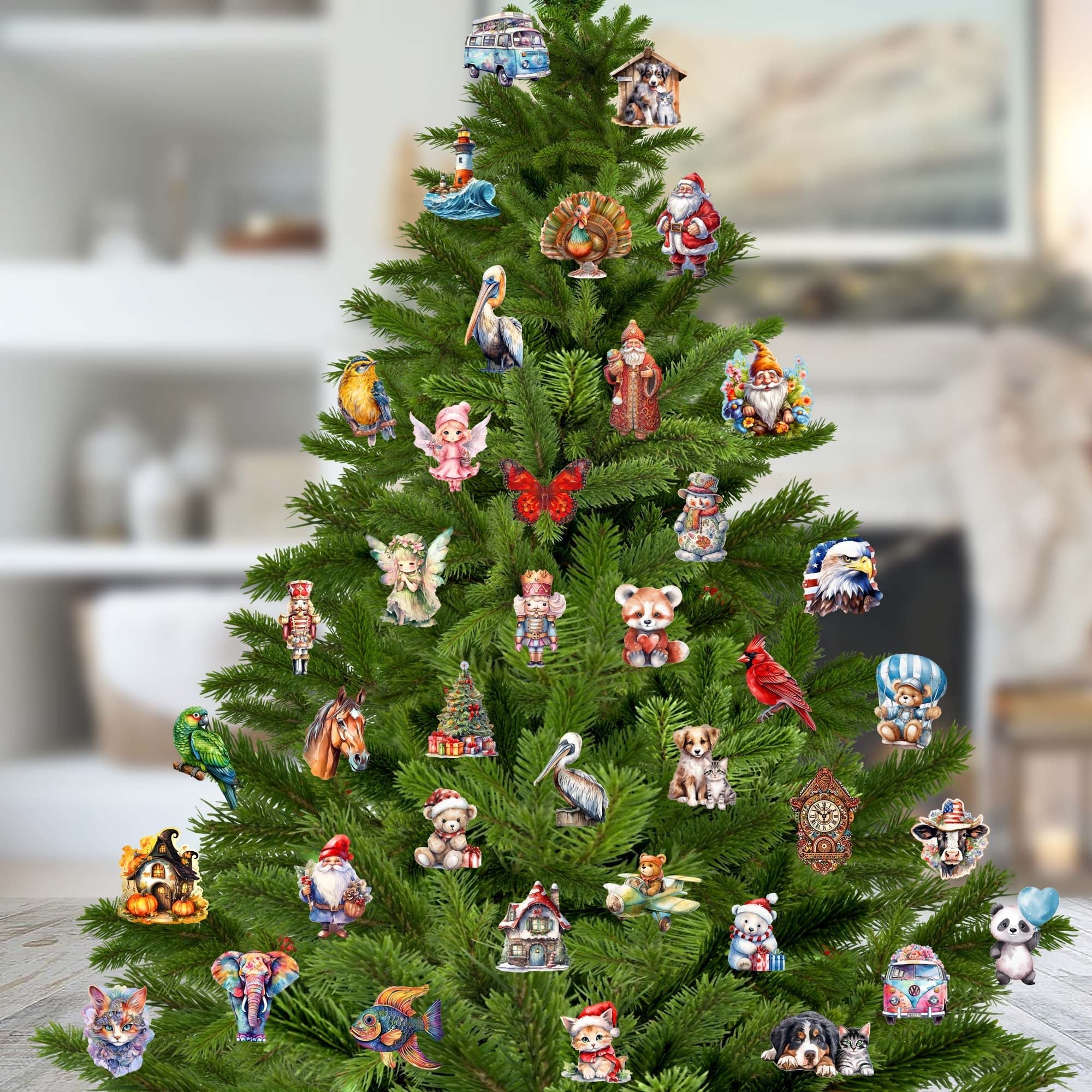 Tree House Clip-On Eco Wood Decorative Ornaments Set of 6 by G. Debrekht - Christmas Decor - 8090026C-S6