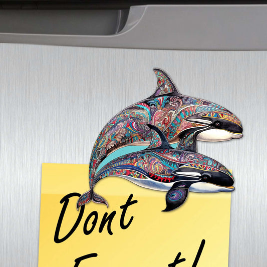 Embracing Whales Decorative Eco Wood Magnets Set of 6 by G. Debrekht - Wildlife Coastal Decor - 8090107G-S6