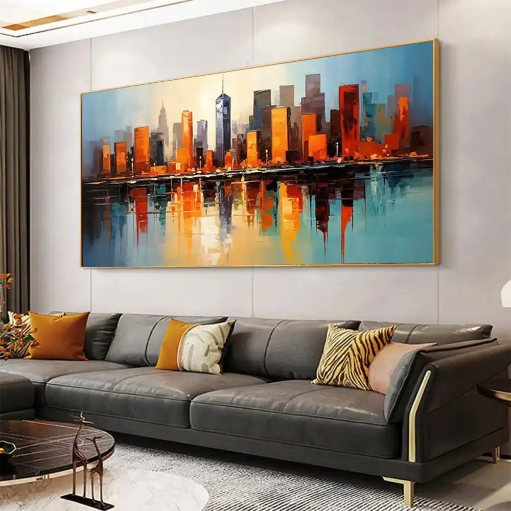 Handmade Abstract City Oil Painting Canvas Art