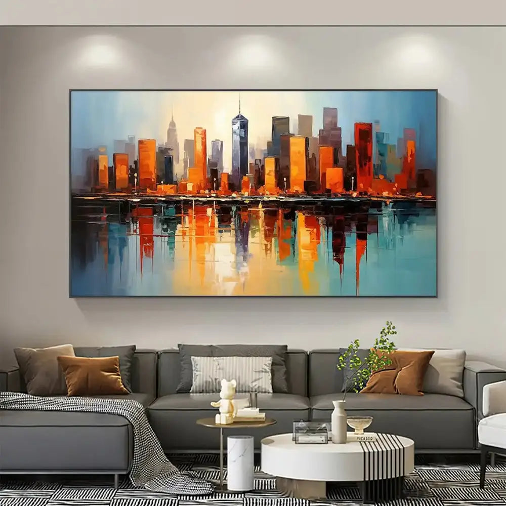 Handmade Abstract City Oil Painting Canvas Art