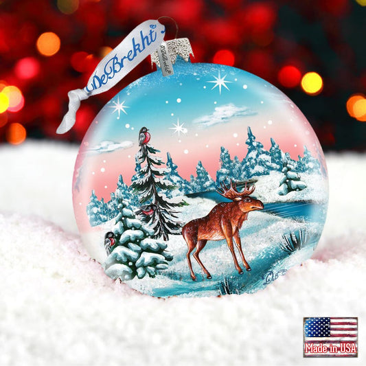 Winter Moose Ball Glass Ornament by G. DeBrekht - Wildlife Holiday Decor - 73417