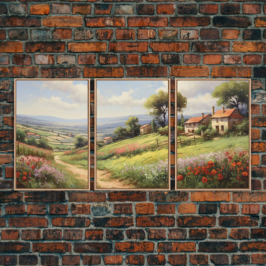 French Country Gallery Wall Art Set | Vintage Living Room Decor | Collection of 3 | French Countryside | Minimalist Farmhouse Decor