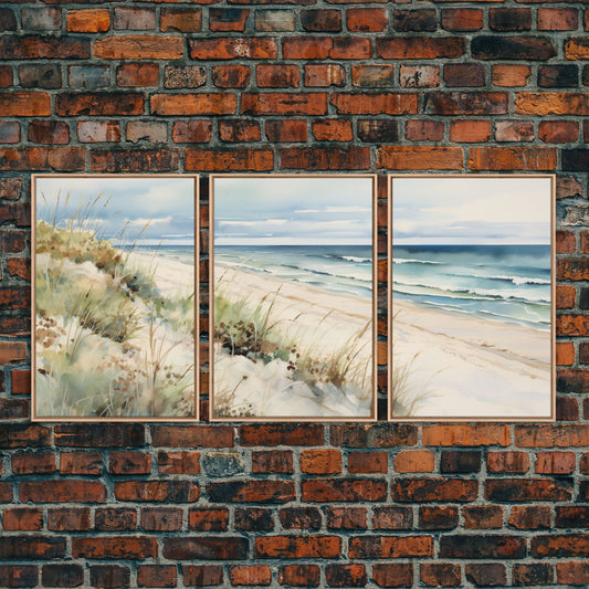 Abstract Coastal Painting Canvas Print Wall Art Vintage Beach Print Girly Apartment Decor Seascape Print, 3 Piece Wall Art, Boho Decor