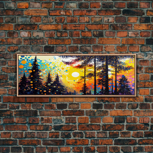 Vibrant Watercolor Of A Pine Tree Forest, Framed Canvas Print, Colorful Wall Art, Original Painting, Landscape Painting, Above Sofa Decor