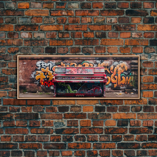 Graffiti Covered Piano Extra Large Wall Art, Street Art Canvas Art Print, Living Room Wall Art, Game Room Decor, Colorful Gift for Teenagers