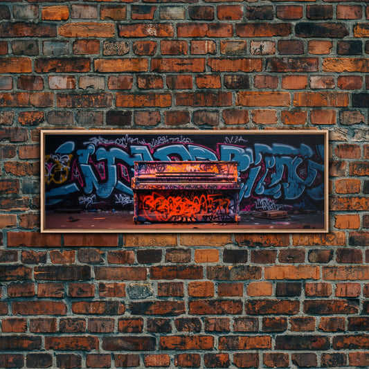 Graffiti Covered Piano Extra Large Wall Art, Street Art Canvas Art Print, Living Room Wall Art, Game Room Decor, Colorful Gift for Teenagers