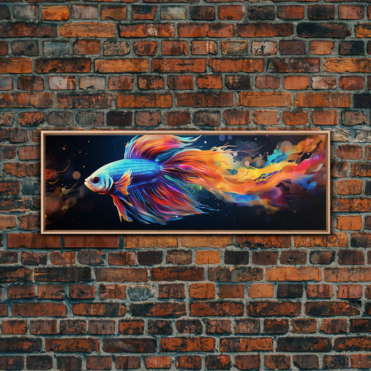 Betta Fish Painting Wall Art, Framed Canvas Print, Siamese Fighting Fish, Aquarium Wall Art, Colorful Pet Fish painting