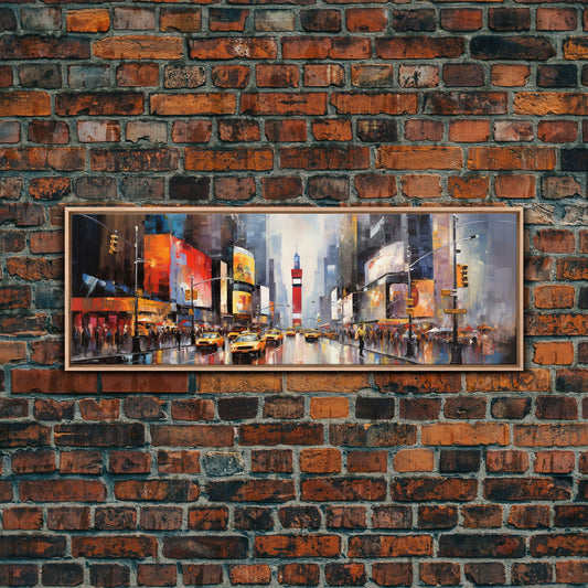 Watercolor of New York City, NYC Times Square, Framed Canvas Print, NYC Wall Art, Metropolis Decor, Cool Office Art, Lobby Art