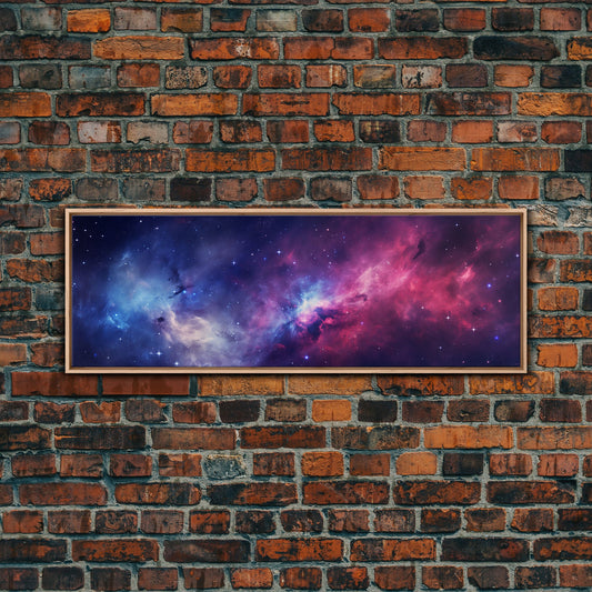 The Cosmic Balance, Framed Canvas Print Wall Art, Space Art, Galaxy Print, Turquoise and Pink Starry Night Sky
