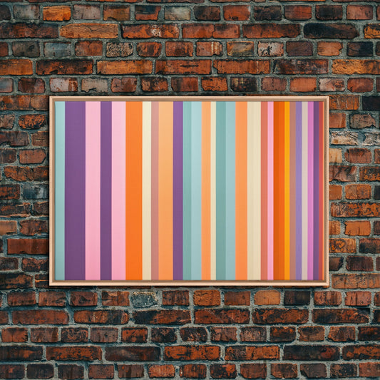 Line Art - Bright Colors - Vertical Stripes - Mid Century Modern Artwork - Large Framed Panoramic Canvas- Abstract Geometric Wall Decor