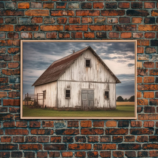 Rustic Farmhouse Wall Decor, White Barn Landscape Print, Farmhouse Living Room Decor, Farmhouse Kitchen Decor, Original Art, Old Barn Photo