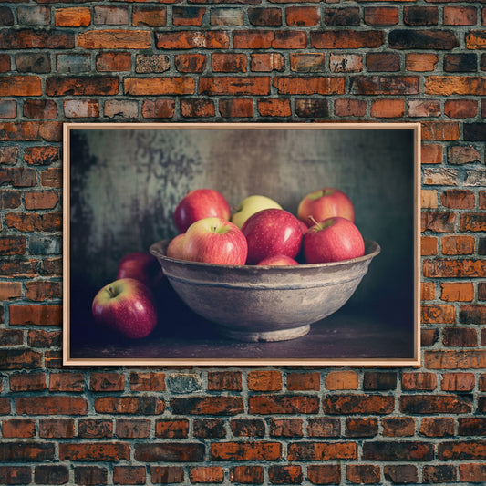 Primitive Vintage Kitchen Art Print, Farmhouse Country Kitchen Decor, Apples Print, Picture of Apples in Bowl for Kitchen Decor, Original