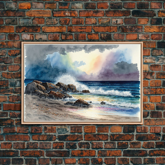 Modern Beach house Art | Framed Canvas Print | Whimsical Minimalist Decor | Cottagecore | Watercolor Painting Print