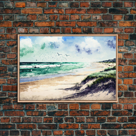 framed lake landscape art, framed canvas print, living room wall decor, minimalist landscape, watercolor landscape art