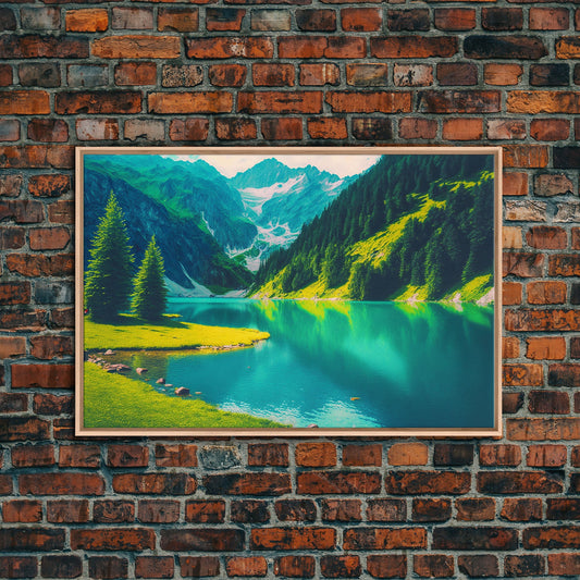 Calm and Serene Landscape Painting, Framed Canvas Print National Park Canvas Art, Framed wall decor, living room wall art, Pine Tree Lake