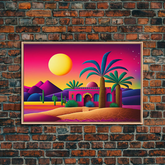 Psychedelic Desert Decor, Framed Canvas Print, Colorful Western Art, Midwest Decor, Framed Art