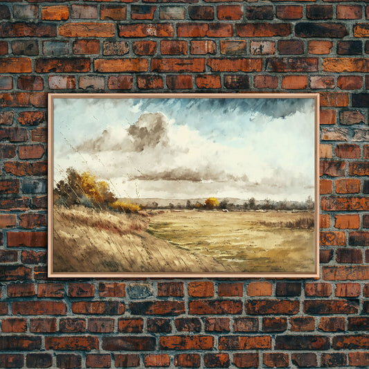 Subdued Vintage Landscape Wall Art Canvas Print, Nature Framed Large Gallery Art, Minimalist Art Ready to Hang, With Hanging Kit, Muted Art