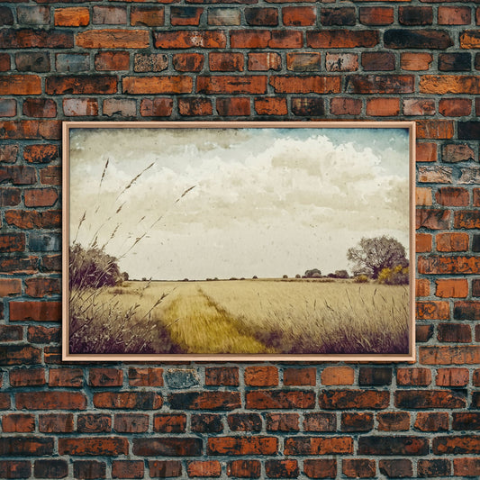 Muted Vintage Landscape Wall Art Canvas Print, Nature Framed Large Gallery Art, Minimalist Art Ready to Hang, With Hanging Kit, Subdued Art
